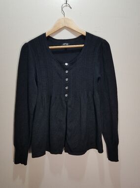 Apt. 9 Black Ribbed Button-Front Women's Large Sweater Empire Waist Ribbed